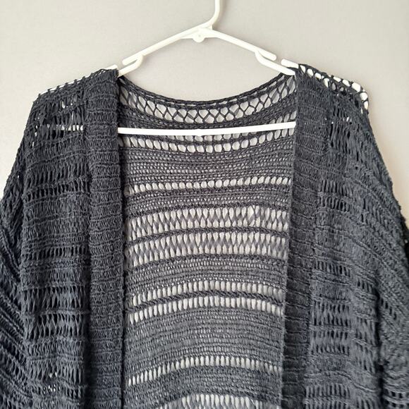 Boho sz One size black open cardigan knit cover up - Picture 2 of 7